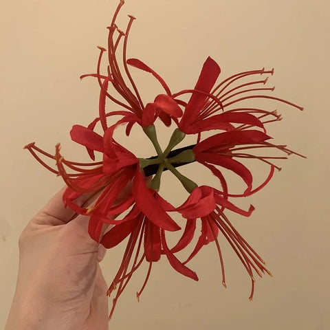 Red Shore Flower Hair Clip New Tassel Design Ancient Style Elegant Duckbill Clip Women's Side Bangs Clip Hair Accessory