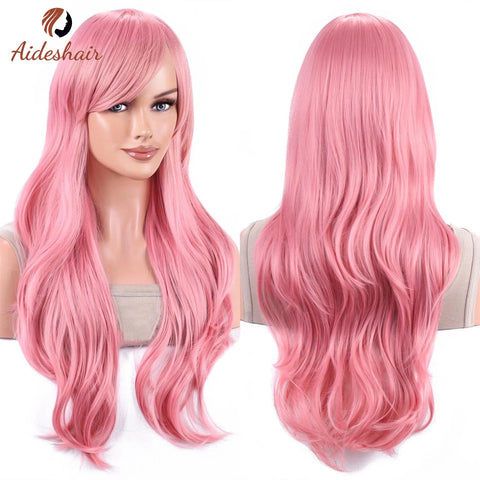 Aideshair synthetic wig  Fashion Wigs 28" 70cm Long Wavy Curly Hair Heat Resistant Wig Cosplay Wig For Women With Free Wig Cap
