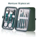 Green 6-18 Pcs Manicure Set With Leather Case Professional Foot And Face Care Tool Kits Stainless Steel Nail Clipper Sets Gift