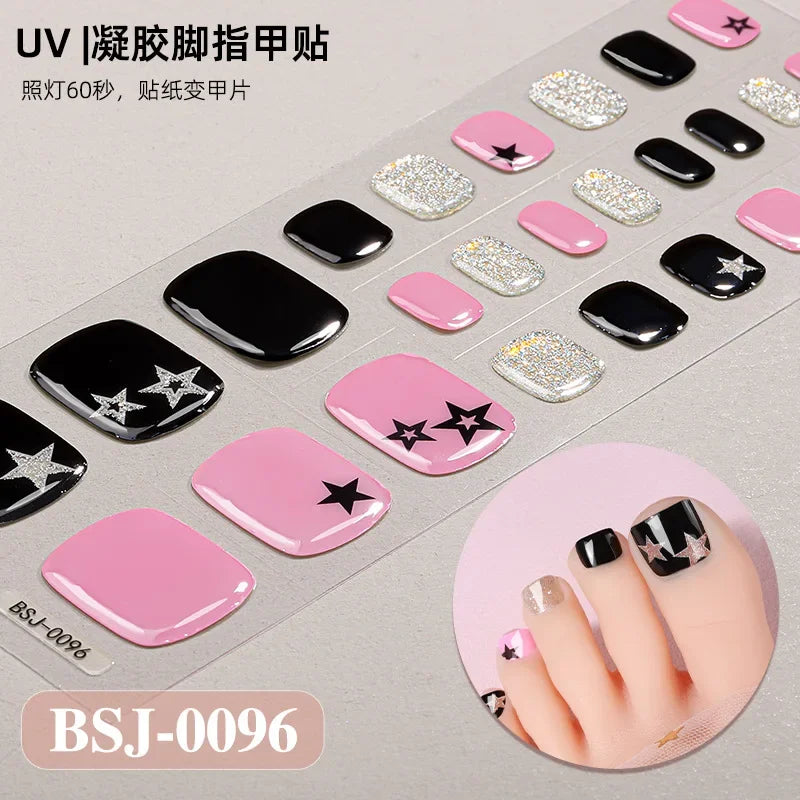 26Tips French Leopard Print UV Gel Toenail Sticker Bronzing Dye Gradient Cross-border Semi Baked Gel Nail Sticker UV Lamp Needed