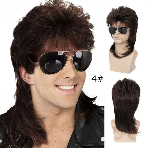 Mullet Wigs for Men Synthetic 70s 80s Costumes Mens Black Fancy Party Accessory Cosplay Hair Wig