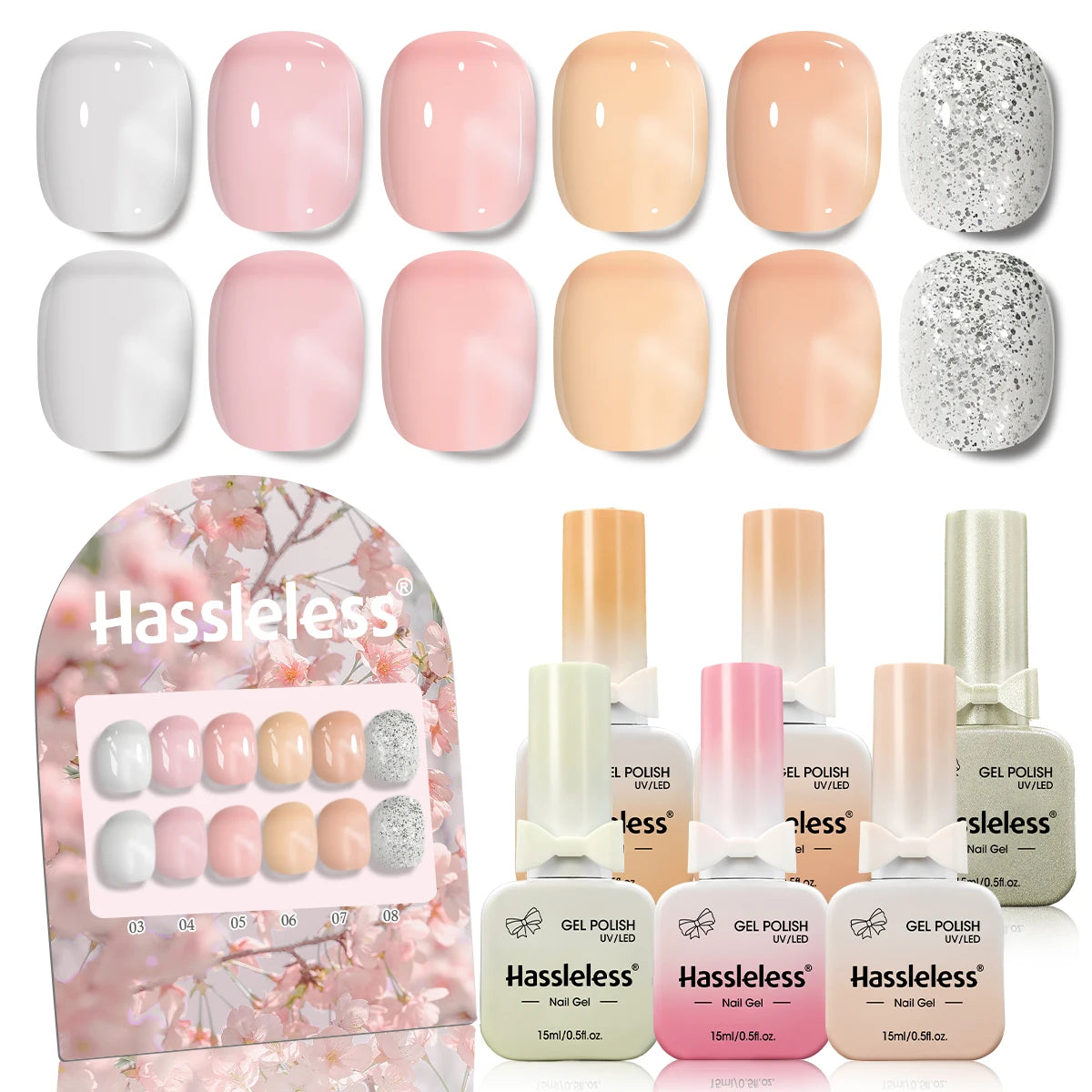 6-piece nail polish set, 15ml/bottle, suitable for all seasons, semi-permanent, easy to apply, DIY nail art designs, colorful na