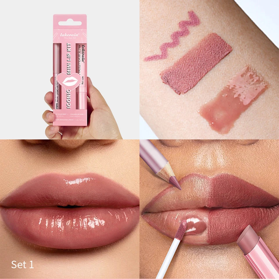 Waterproof Long Lasting Matte Black Lipstick Set Velvet Liquid Lip Gloss Lip Liner Set Red Stain Halloween Goth Makeup