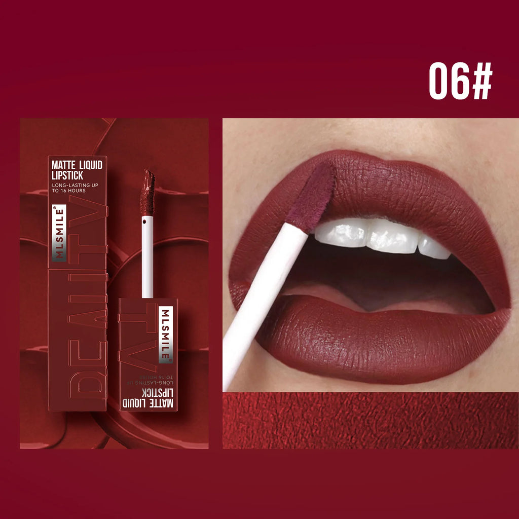 MLSMILE 6 Color Non-stick cup Velvet Satin Gloss Lip glaze Mist Liquid matte lipstick Waterproof long-lasting color liquid