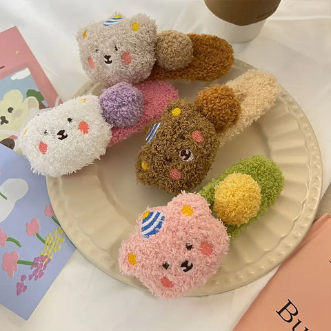 Plush Bear Hair Clip for Women Fashion Large Duckbill Clip Sweet Cute Girl Side Clip Hairpin