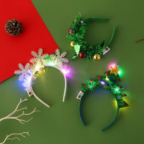Christmas Headband with LED Lights Snowflake Xmas Tree Hair Band 2025 Christmas Decorations for Home Girls Women New Year Gifts