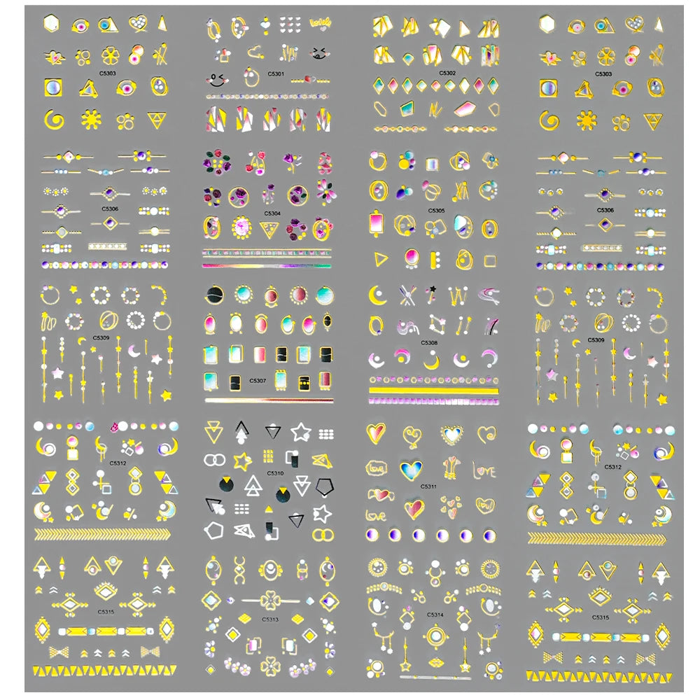 30Pcs Gold Edge Moon Heart Nail Sticker Self-Adhesive Luxury Metallic Zodiac Nail Decal Sliders Manicure Tips Nail Decoration