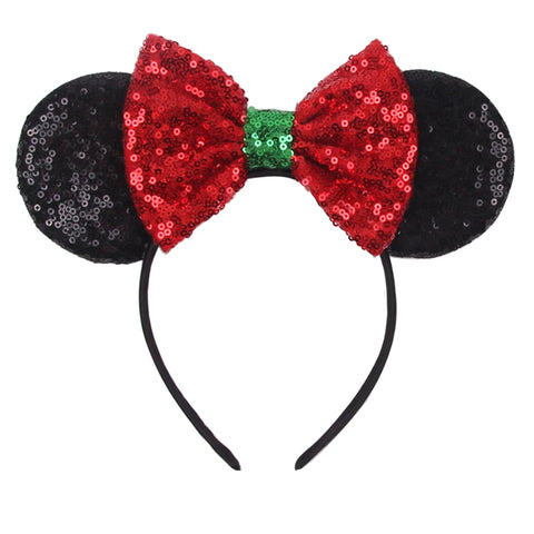 2023 Disney Christmas Mickey Ears Headband For Girls Sequins Bow Festivall Party Hairband DIY Hair Accessories