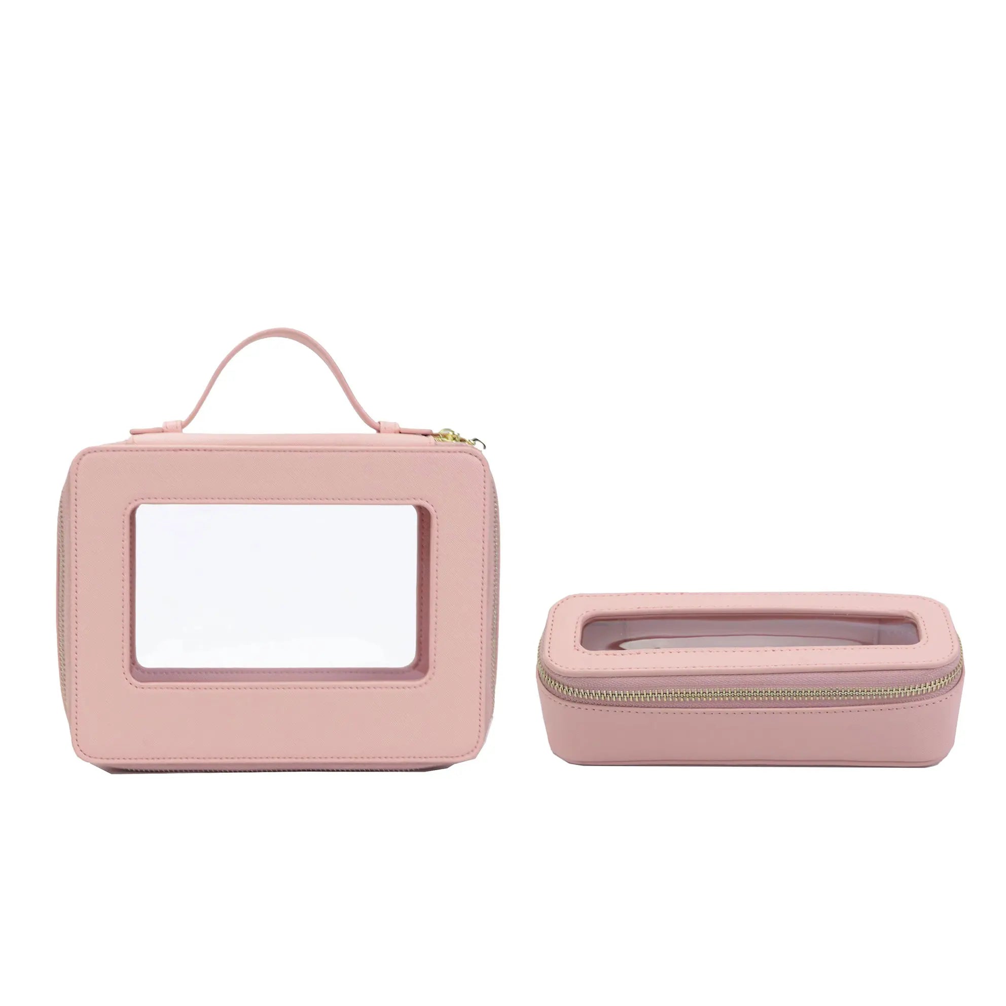 Custom Genuine Leather Travel Cosmetic Bag Set Colorful Classic Saffiano Portable Travel Clear PVC Cosmetic Bag TPU Wash Bag