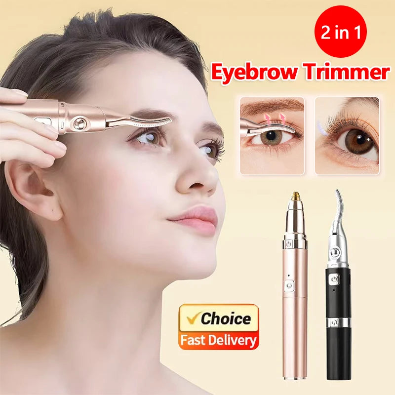 2026 New Electric Eyelash Curler 2-in-1 Dual Head USB Heated Lash Curling Iron Eyebrow Trimmer Beauty Tool for Home Travel