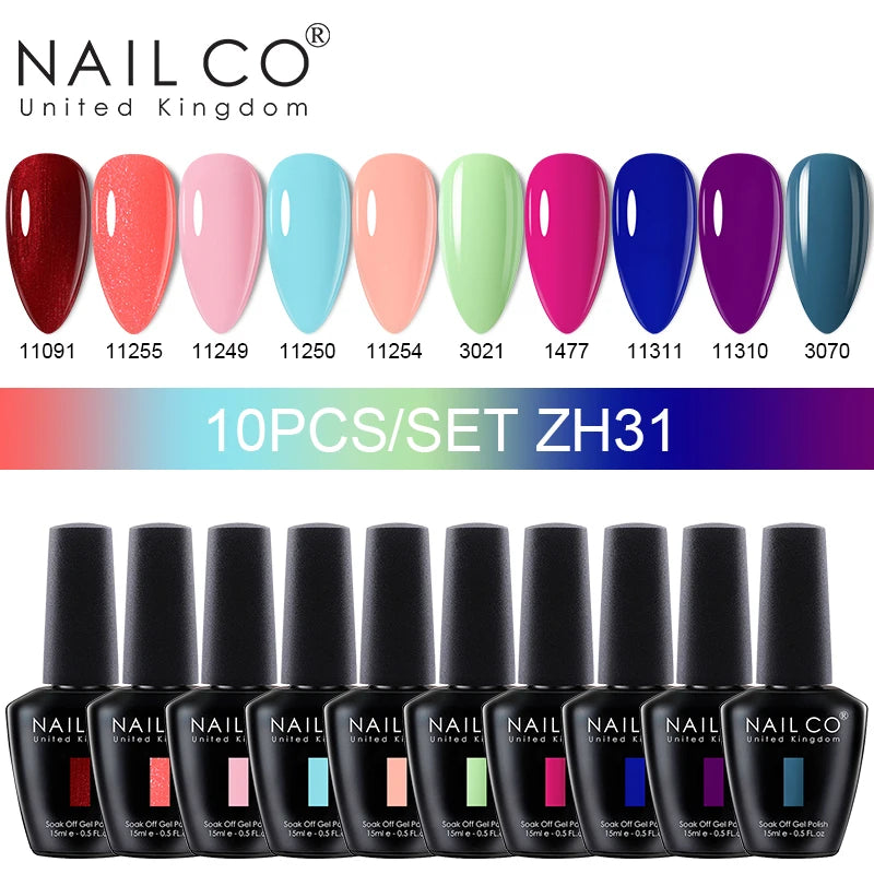 NAILCO 15ml 10pcs/Set Nude Colors Gel Nail Polish UV Gel Nail Polish Pink Nail Lakiery Esmalte Top Base Nail Art Design Vernis