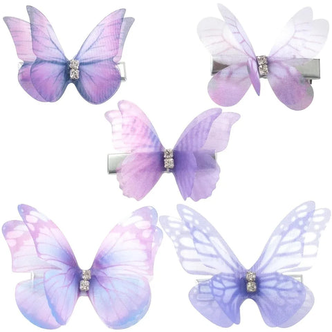 5pcs Butterfly Hair Clips, Non-Slip Organza Hairpins, Purple Gradient Rhinestone Hair Barrettes Accessories for Women Thick