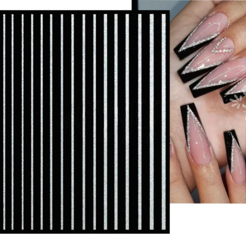 Adhesive stickers with European and American style cross snake black and white wave dot hot silver line letter nail stickers