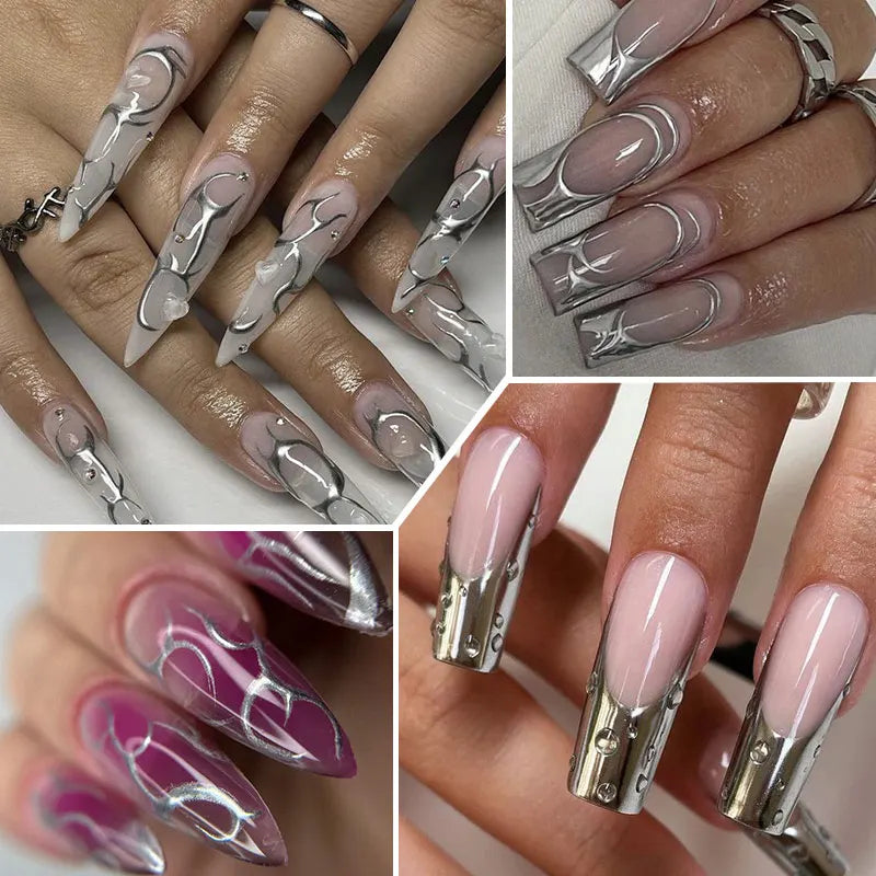LILYCUTE 3Pcs/Set Metallic Painting Liner Gel Polish Super Bright Gold Silver Mirror Gel Nail Polish Semi Permanent Nail Get