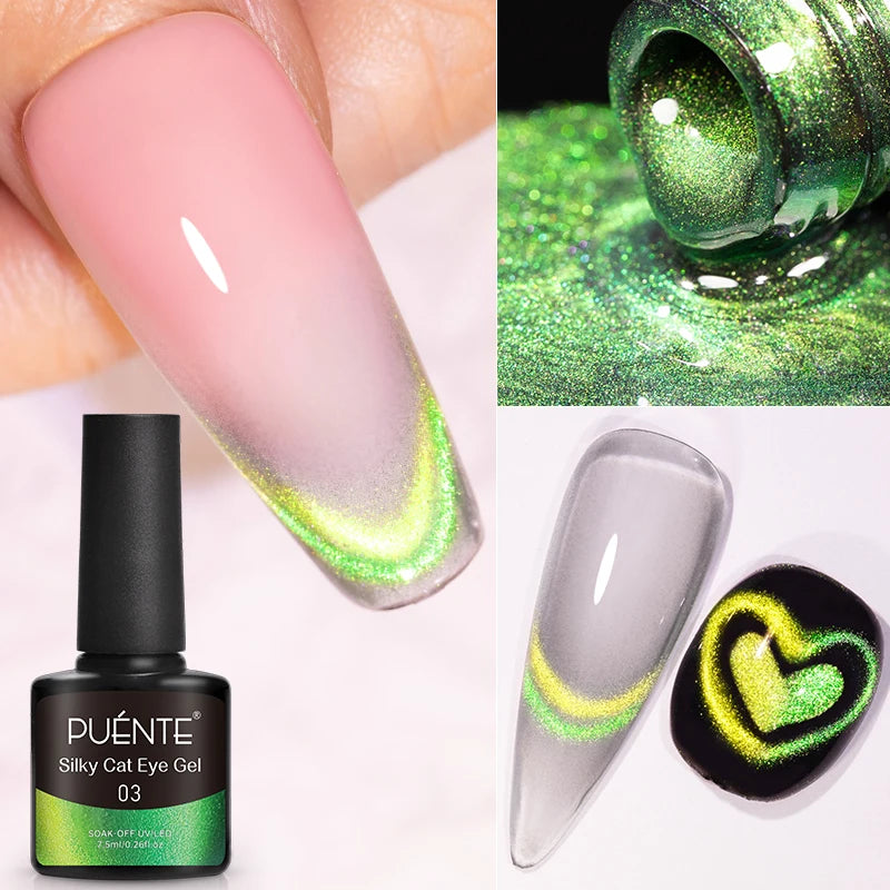 PUETNE 7.5ML Amber Moonlight Cat Magnetic Gel Nail Polish Winter Nails Jelly Glass Cat Eye Soak Off UV Semi-Permanent Varnish
