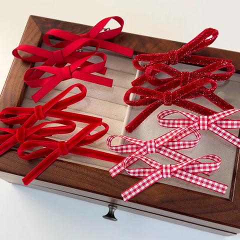 Christmas New Year Festival HairClips Set Winter Velvet Red Bow Barrettes for Girls Sweet Hairpin Children Cute Hair Accessories