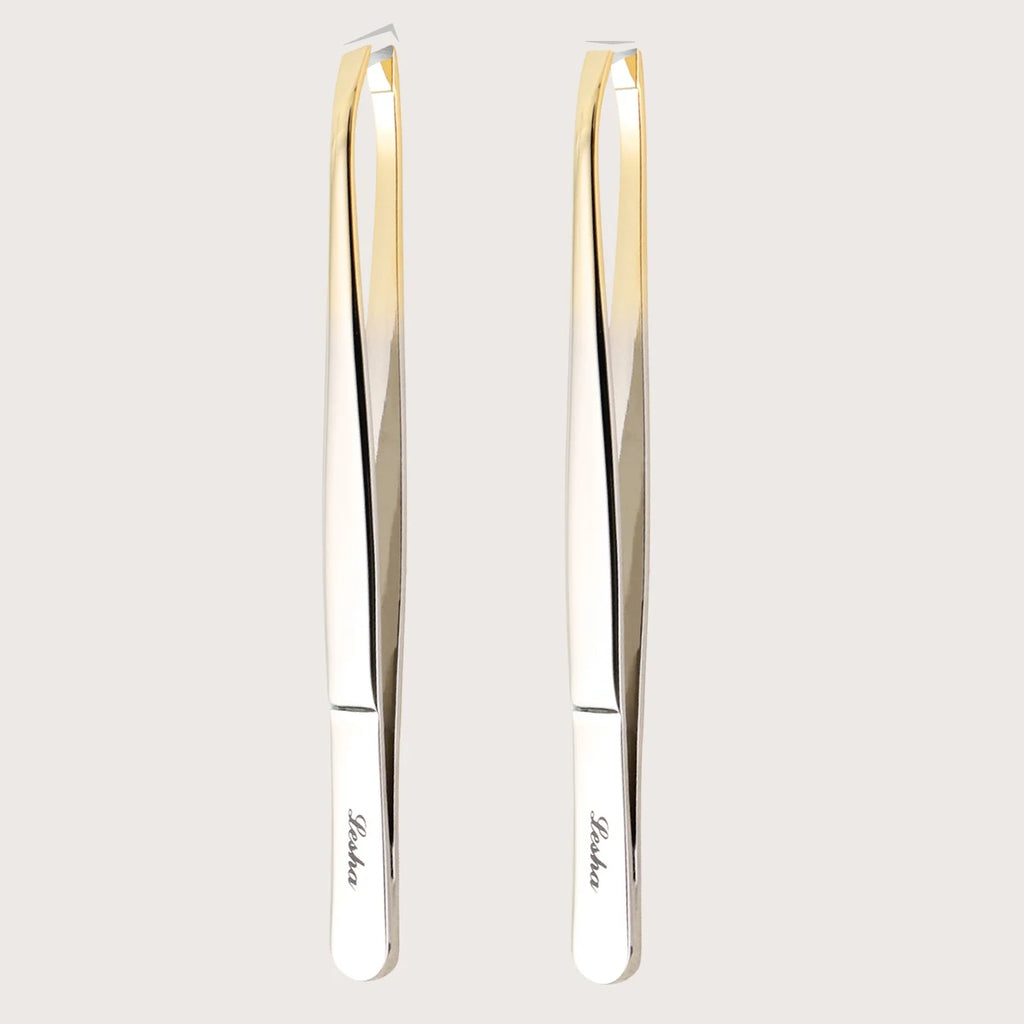 A gold stainless steel eyebrow tweezers, with flat and oblique styles, plucking eyebrows and beard pliers tweezers tools, unisex