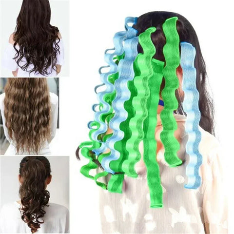 12pcs Heatless Curling Rod Soft Hair Non Damaging Spiral Hair Curler 30CM Flexi No Heat Perm Rod Water Ripple Curls Styling Tool