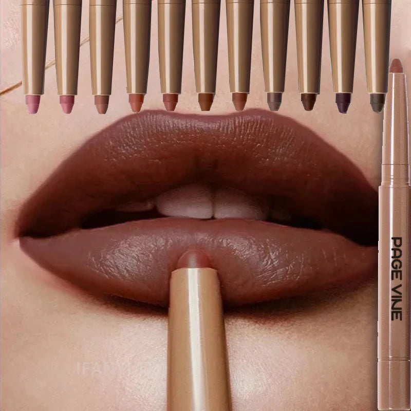 Luxury Matte Lip Liner Long-Lasting Smooth Brown Application for Perfect Outline & Filling, Versatile Shades for All Skin Types