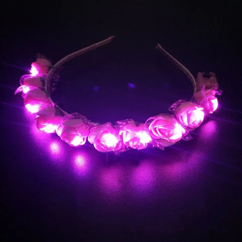 Luminous Rose Flower Headband LED Light up Wreath for Women Girl Bridal Wedding Party Hairband Christmas Valentine's Day Gifts