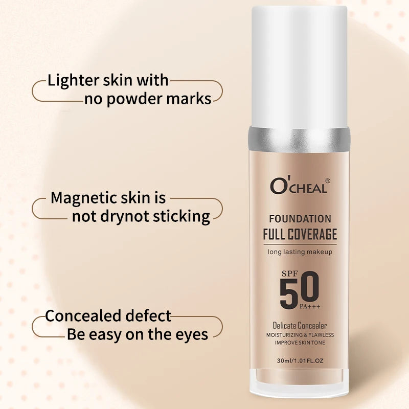 O‘CHEAL 50PA+++ Liquid Foundation Cream Lasting Coverage Makeup Concealer Moisturizing Bright Skin Tone Hydrating Beauty Cream