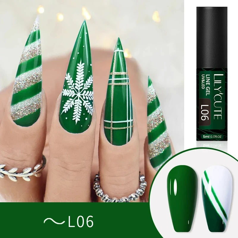 LILYCUTE 5ML Metallic Painting Liner Gel Nail Polish Super Bright Gold Silver Mirror Drawing Gel Semi Permanent Line French Nail