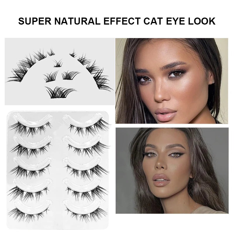 Yelix 5 Pairs Lower Lashes Strip Natural Under Lashes Small Flame Natural Bottom Eyelashes Manga Clear Band Wispy Makeup