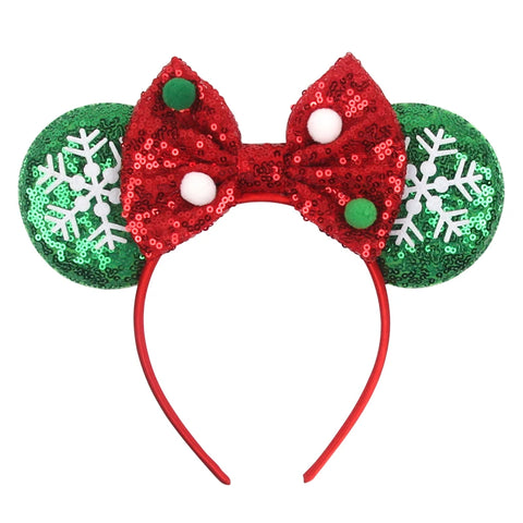 2023 Disney Christmas Mickey Ears Headband For Girls Sequins Bow Festivall Party Hairband DIY Hair Accessories