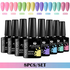 8Pcs 8ml Gel Nail Polish Set , Long Lasting, Lead-Free Semi Permanent Soak Off UV Gel Varnish For Summer, DIY Nail Art Design