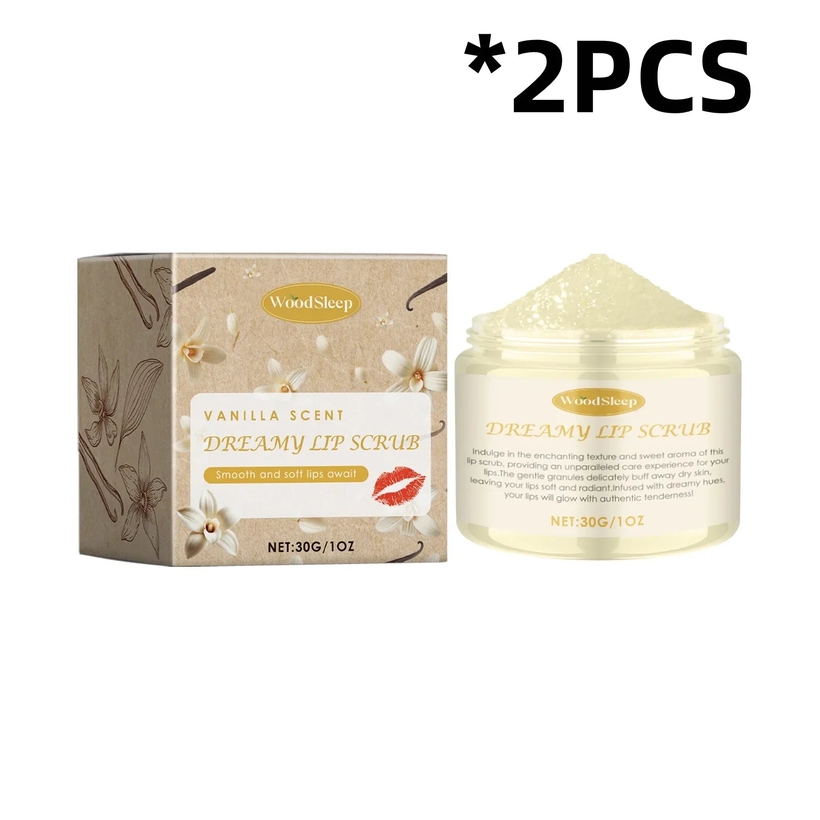 WOODSLEEP Vanilla Lip Care Cream Relieve Dryness Sooth Exfoliate Improve Roughness Repair Cleft Lip Brighten Skin Tone Lip Scrub