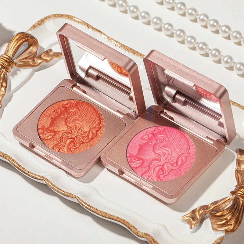 3D Orange Highlighter Embossed Blush Palette Long-Lasting Shimmer Powder Pink Coral Rouged For Cheeks Eyes Smooth Cosmetics
