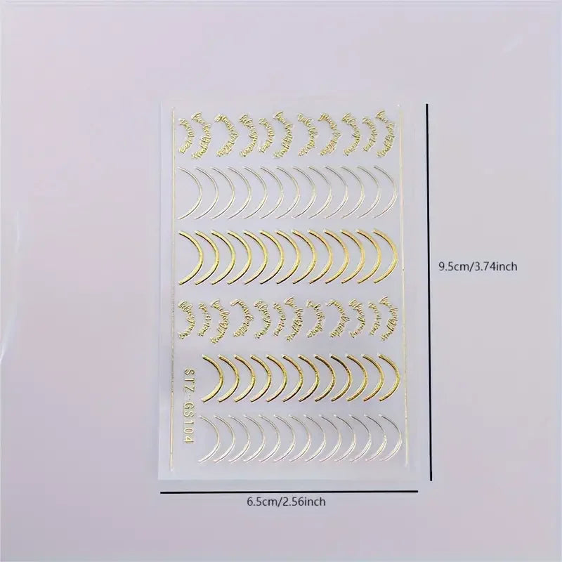 3pcs/set 3D Simple Lines Nail Stickers Rose Gold Metal Stripe Letters Decals Curve Gel Nails Art Sliders Polish Manicure Decor