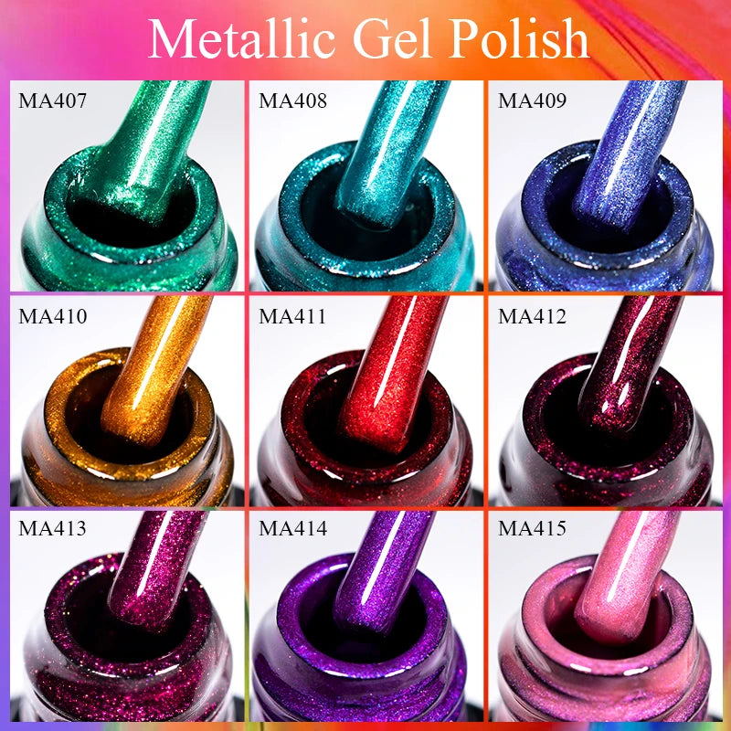 MEET ACROSS 7ml Shimmer Metallic Nail Gel Polish Glitter Mirror Effect Nail Supplies Vernis Gel for Nails UV/LED DIY Manicure