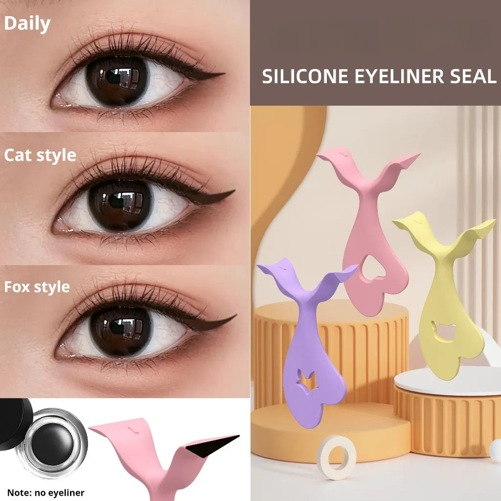 3pcs Cat Eye Eyeliner Stamp & Stencil Kit,3D Reusable Silicone Tool for Winged Eyeliner Eyeshadow Lip Peak, Easy Perfect Makeup,
