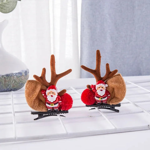 2pcs/Set Kawaii Christmas Elk Ear Hair Clip Women Girl Santa Snowman Hairpin Xmas Party Barrettes For Kids Cosplay Headwear