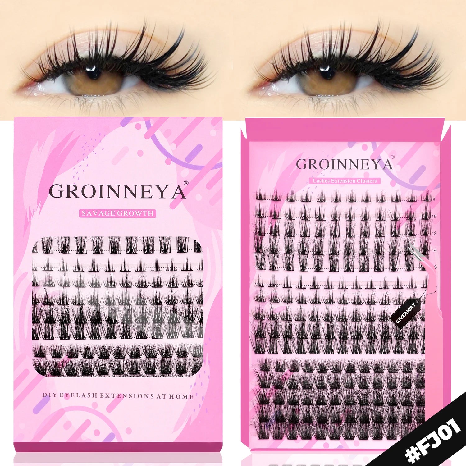 GROINNEYA DIY Lashes Extension Kit Individual Lashes Clusters Faux Mink Eyelash Extension Mix set with Lash Natural Look Makeup