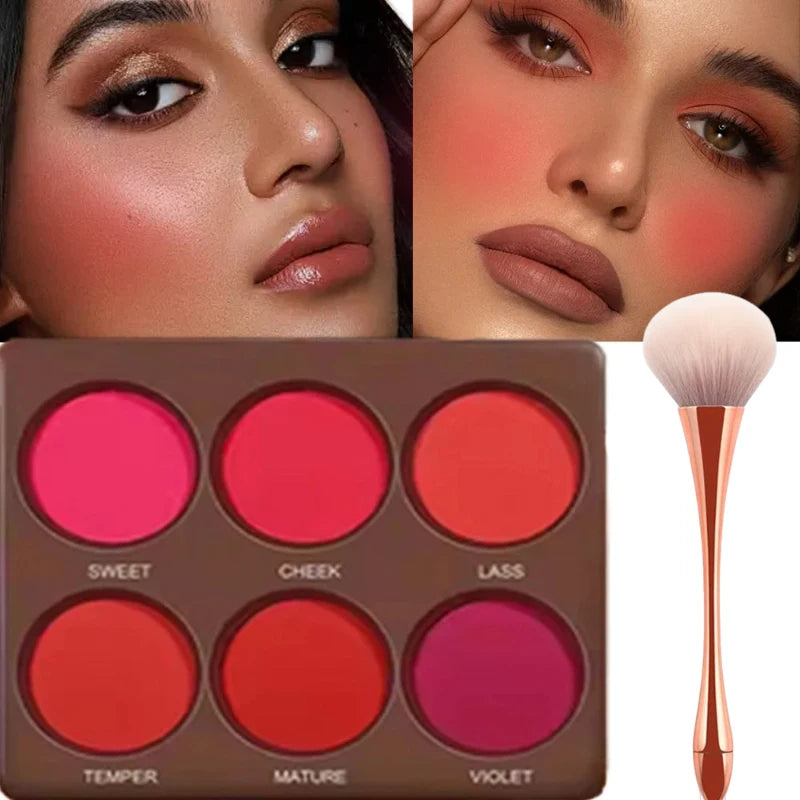 1 SET 6 Colors Waterproof Matte Blush Palette Medium Buildable Coverage Long-Lasting Natural Finish Light &Breathable Free brush