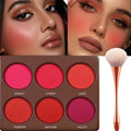 1 SET 6 Colors Waterproof Matte Blush Palette Medium Buildable Coverage Long-Lasting Natural Finish Light &Breathable Free brush