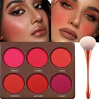 1 SET 6 Colors Waterproof Matte Blush Palette Medium Buildable Coverage Long-Lasting Natural Finish Light &Breathable Free brush