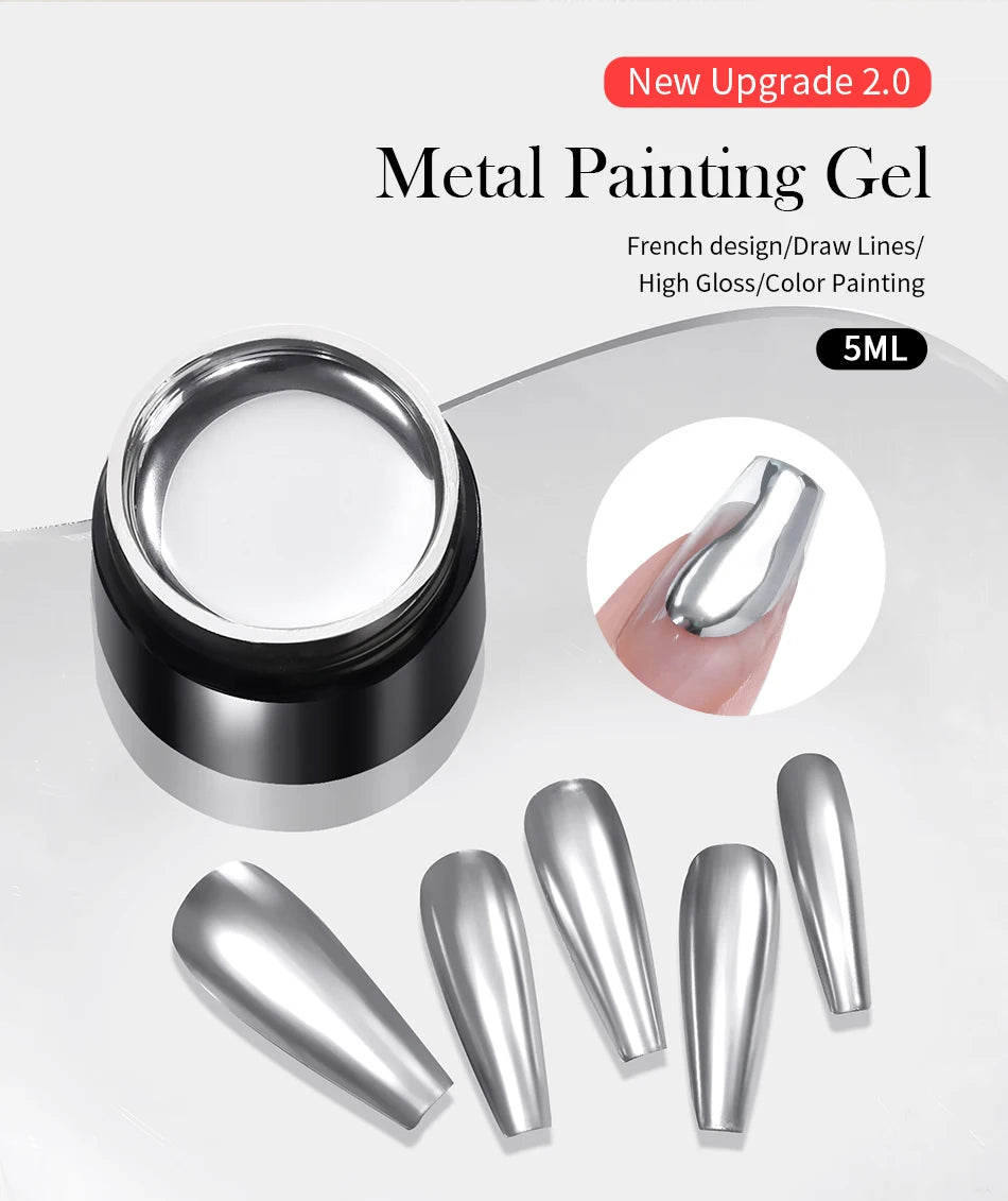 BORN PRETTY 5ml Metallic Painting Gel Polish Strong Silver Effection Nail Art Soak Off Gel Nail Polish Silver Mirror Gel