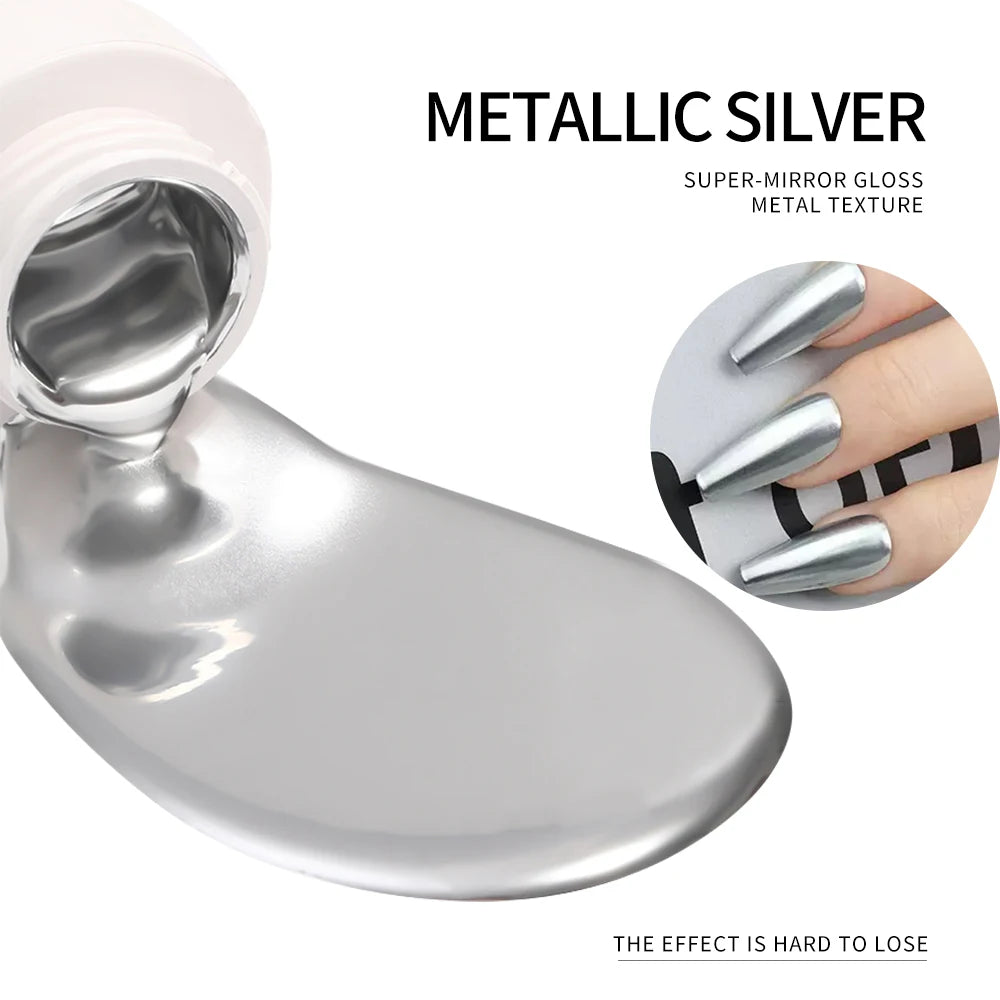 Silver/Gold Metal Gel Metallic Nail Polish Chrome 3D Metal Painted Gel Polish 5ml Liquid Mirror Effect Glossy Shine Manicure
