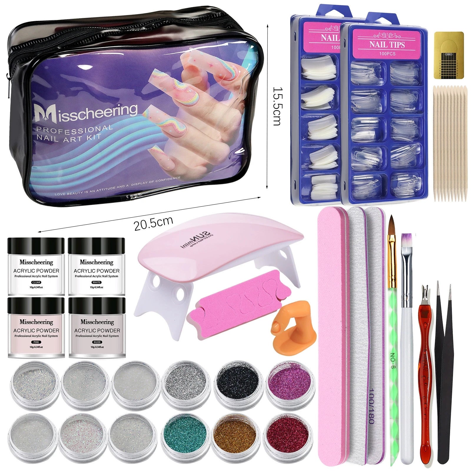 Complete Nail Art Kit with LED Nail Lamp & Manicure Set for Beginners Multi-Color Glitter, French Tips,Nail Drill Tools Included