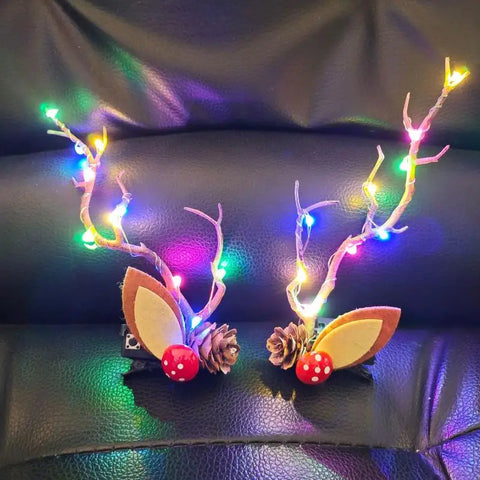 LED Christmas Antler Headwear for Women Glowing Elk Horn Hair Clip Christmas Gift Elk Hairpin with Lights Navidad Decor