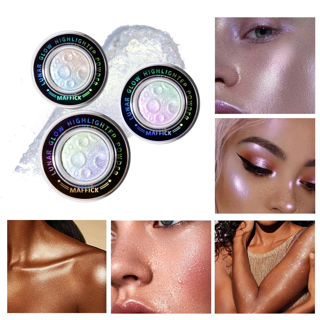 Planet highlighter powder brightens the whole body, with a burst of nasal shadows and a three-dimensional highlight on the face