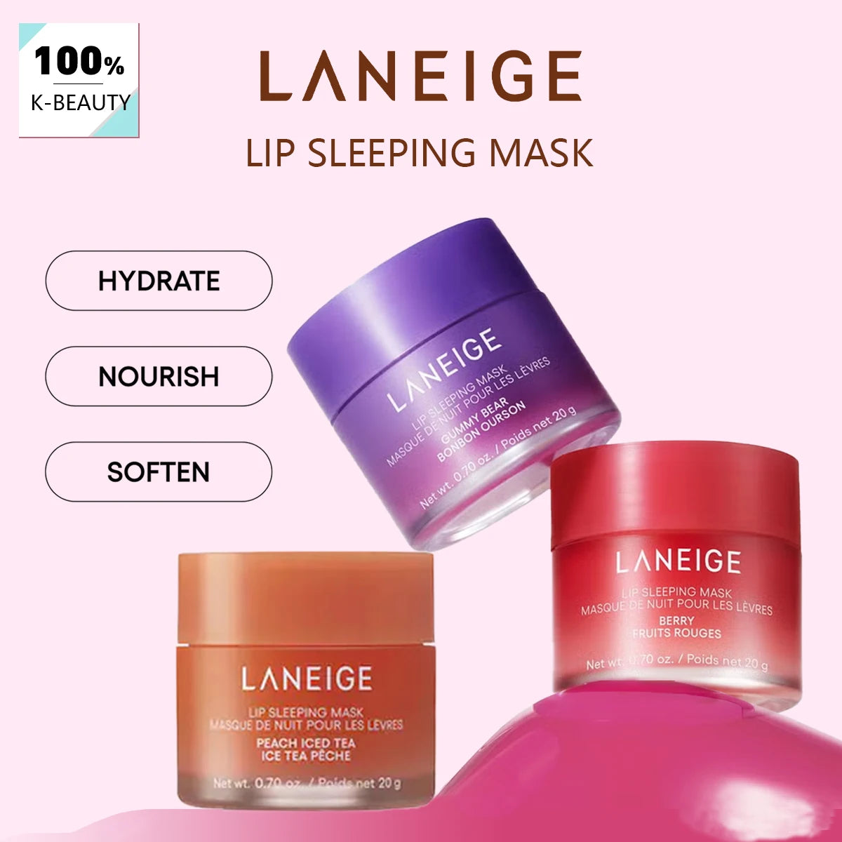 Laneige Lip Sleeping Mask 20g,Long-Lasting Hydration,Gel-Cream Texture,Nighttime Lip Care,Softens Lips,K-Beauty,Korean Makeup