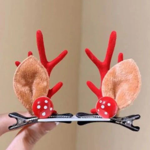 2Pcs Christmas Antler Hair Clips Pendants Xmas Ornaments Merry Christmas Decor for Girl Reindeer Hair Accessories Happy New Year