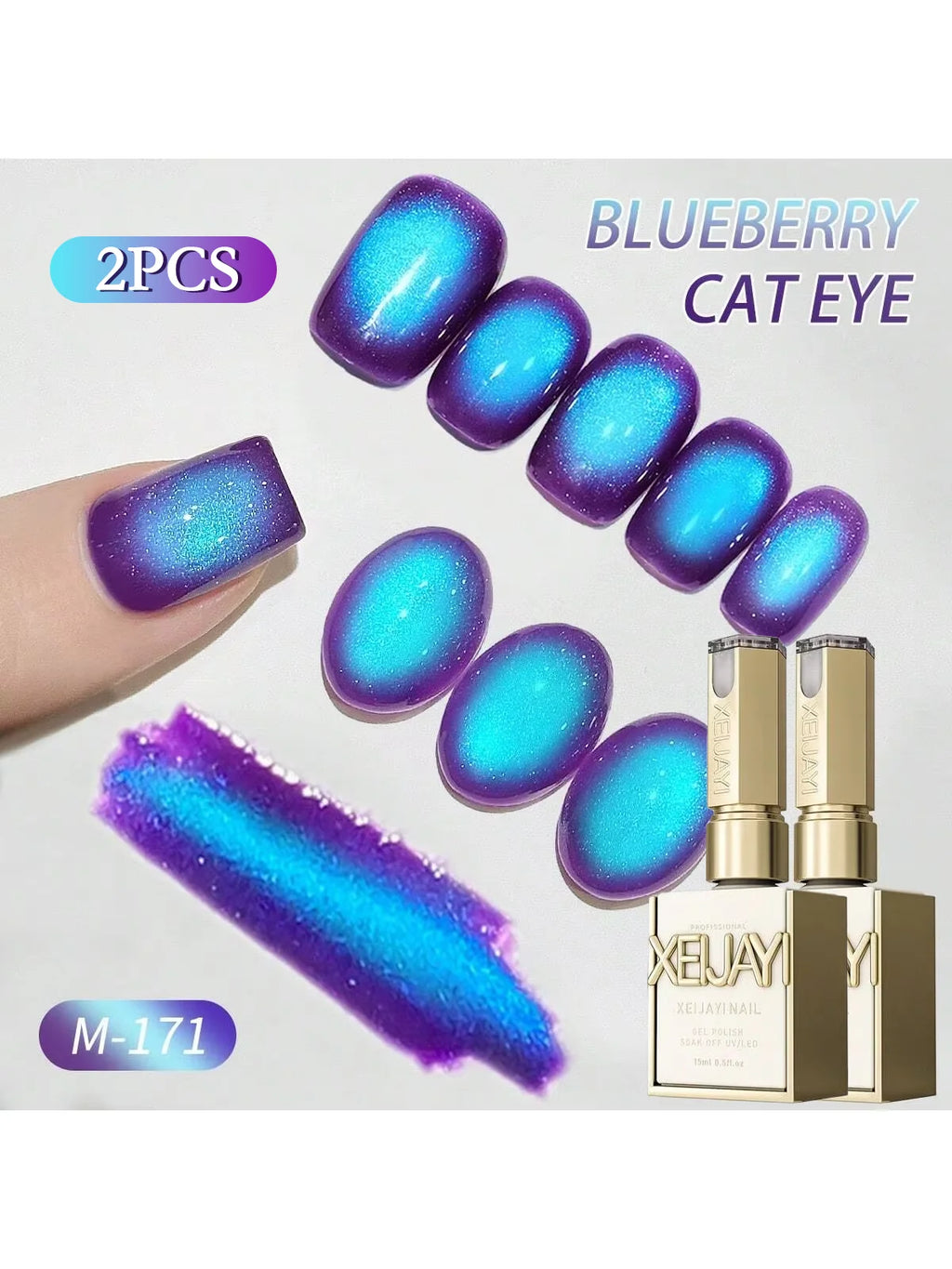 1/2PCS blueberry cat Eye gel nail polish, UV LED curing, long-acting fast drying nail art gel