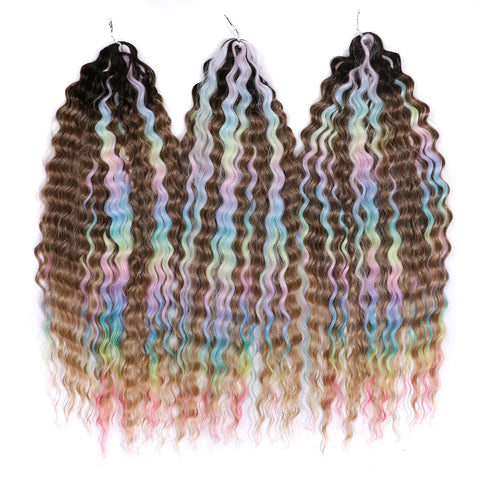 Ariel Hair Synthetic Twist Crochet Curly Hair 24 Inch Water Wave Braid Hair Ombre Blonde Brown Deep Wave Braiding Hair Extension