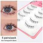 Yelix 5 Pairs Lower Lashes Strip Natural Under Lashes Small Flame Natural Bottom Eyelashes Manga Clear Band Wispy Makeup