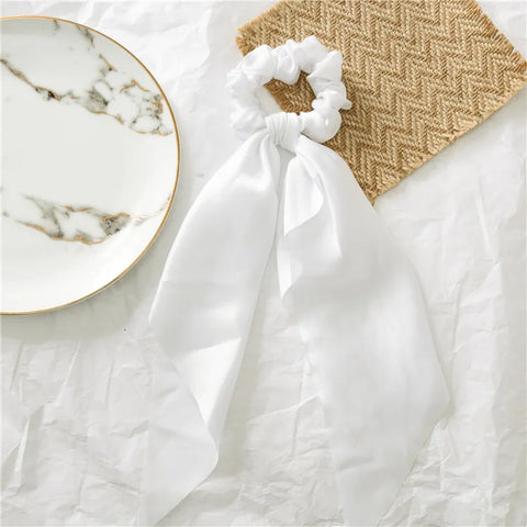 2023 Fashion Print Chiffon Long Ribbon Scrunchies Women Girls Ponytail Scarf Elastic Hair Bands Ties Hair Accessories Wholesale